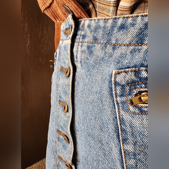Button Down Blue Jean Mini Skirt - Picture 3 of 4